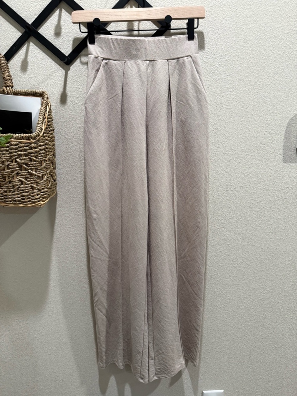 High-Waisted Wide Leg Pants in Light Taupe